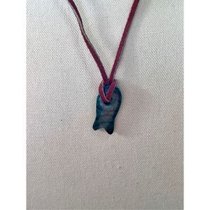 Fish Shape Stone Pendant Red Leather Cord Necklace Accessory Collection